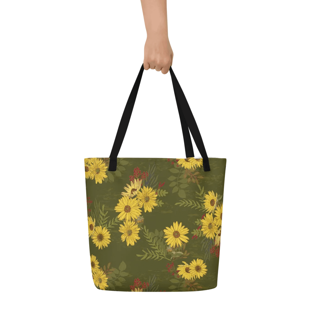 “Helianthus Sunflower Scattered Amongst the Greens” Large Tote Bag product image (6)