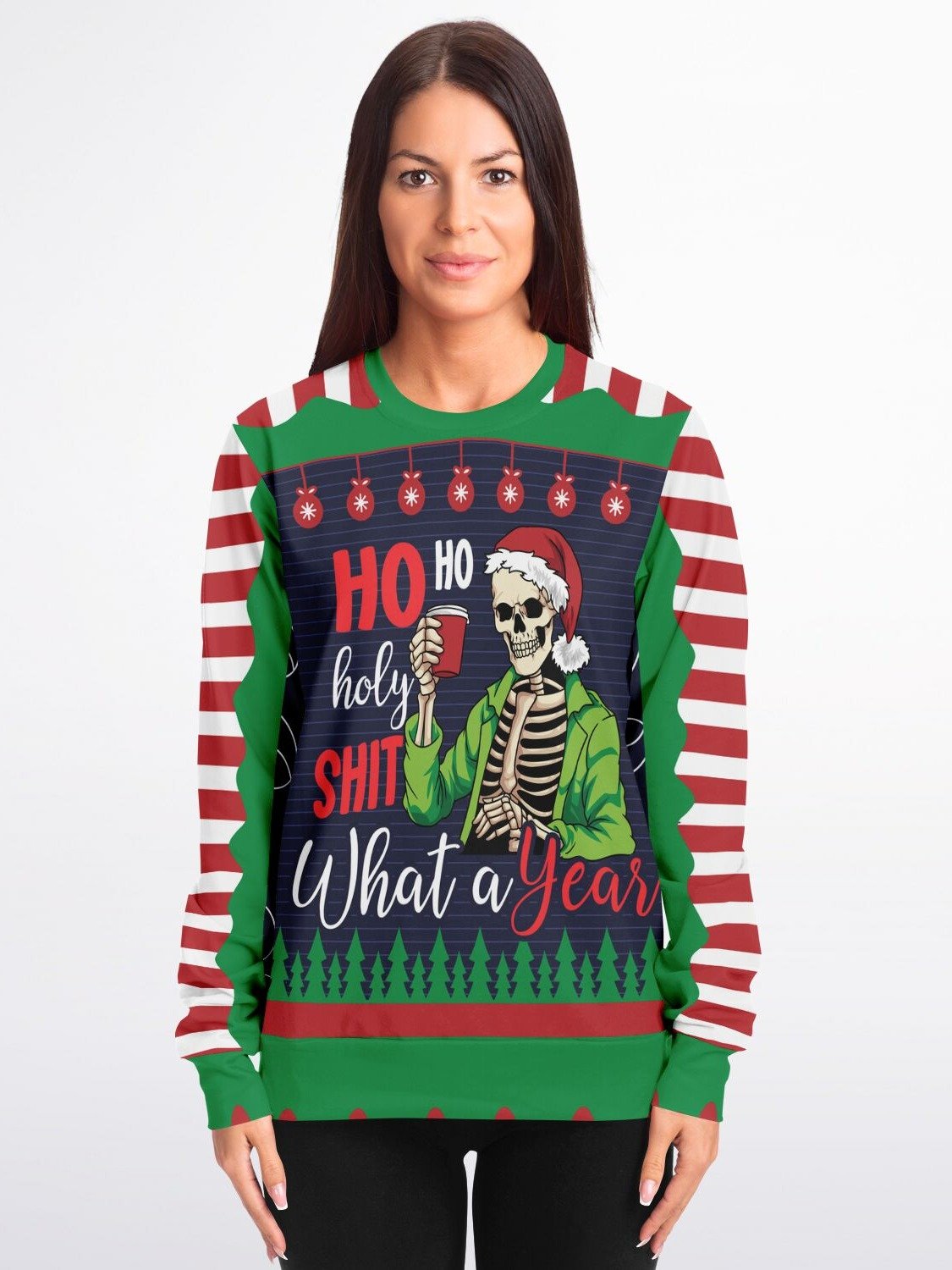 Funny Skeleton Santa Ugly Christmas Sweatshirt | Hilarious Holiday Sweater for Parties | Rebellious Xmas Gift for Men & Women product image (3)