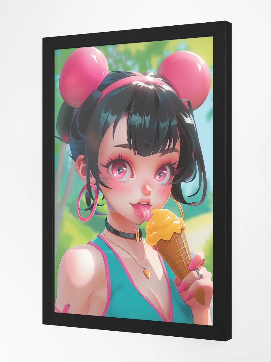 Ice Cream Dreams: Pop Art Framed Poster of a Girl with Ice Cream Cone product image (2)