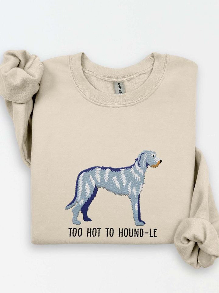 Too Hot to Hound-le Sweatshirt (Embroidered) of an Irish Wolfhound(Blue/Gray) product image (1)