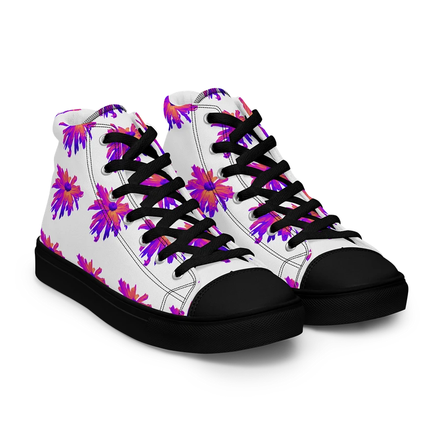 Abstract Pink Floating Daisy Flower Women's Black Toe High Top Canvas Shoes product image (51)