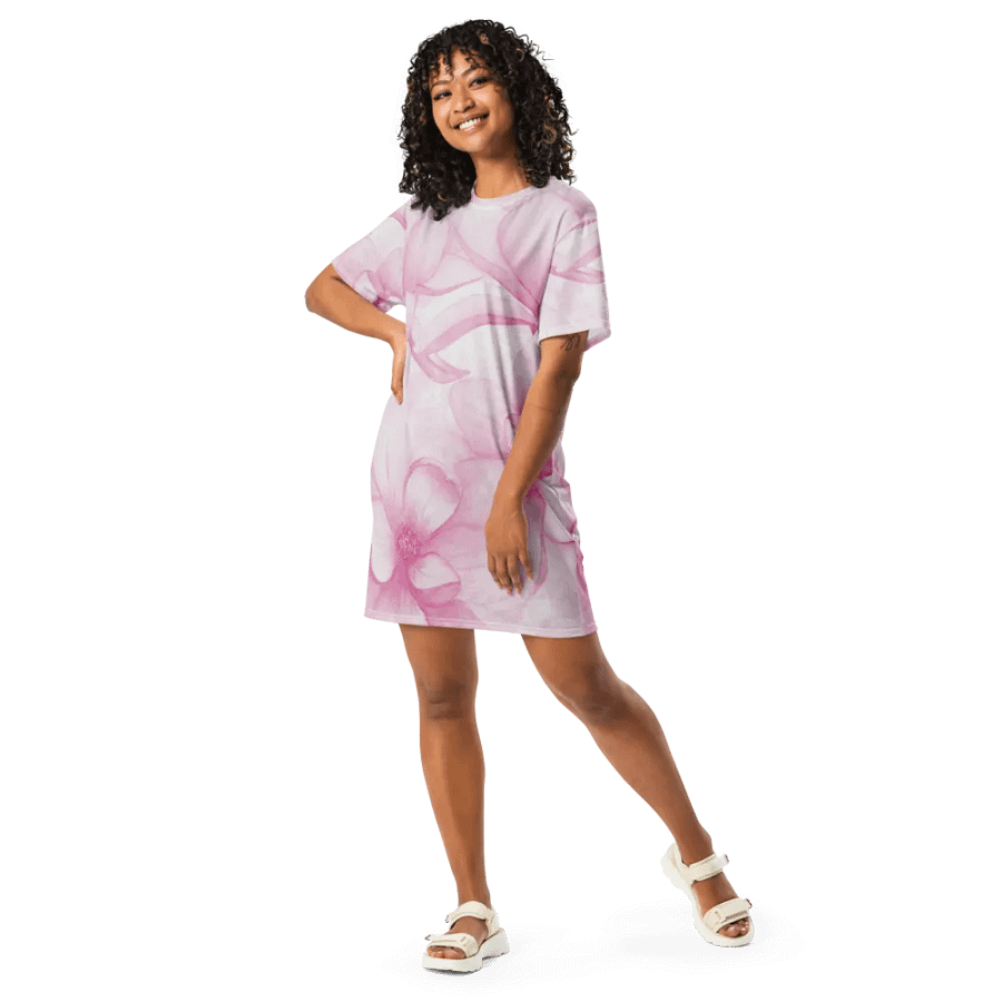 Watercolour Magnolia Flowers Pattern T-shirt Dress product image (9)