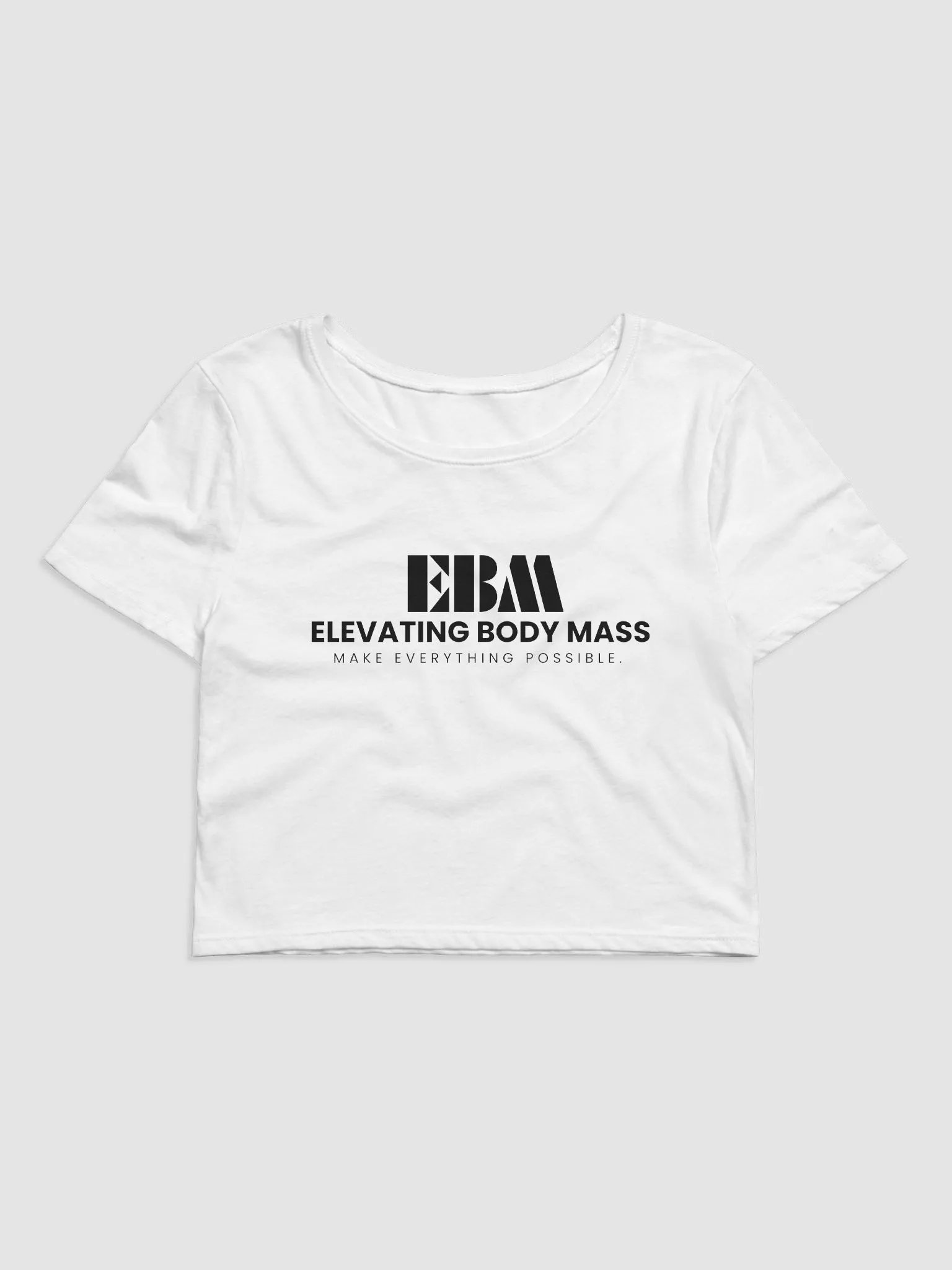 EBM White Women's Crop Baby Tee (Black Logo) product image (1)