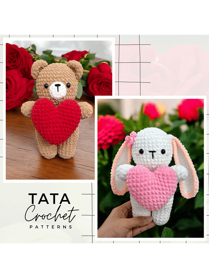 PDF Pattern -♡- Bear & Bunny Amigurumi Holding The Heart Crochet Pattern product image (1)
