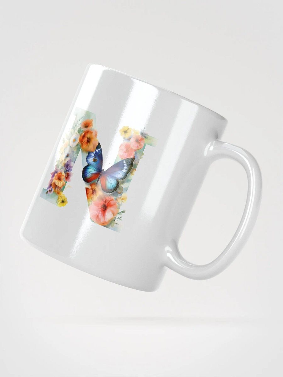 Letter N Monogram Floral Fantasy White Glossy Mug product image (4)