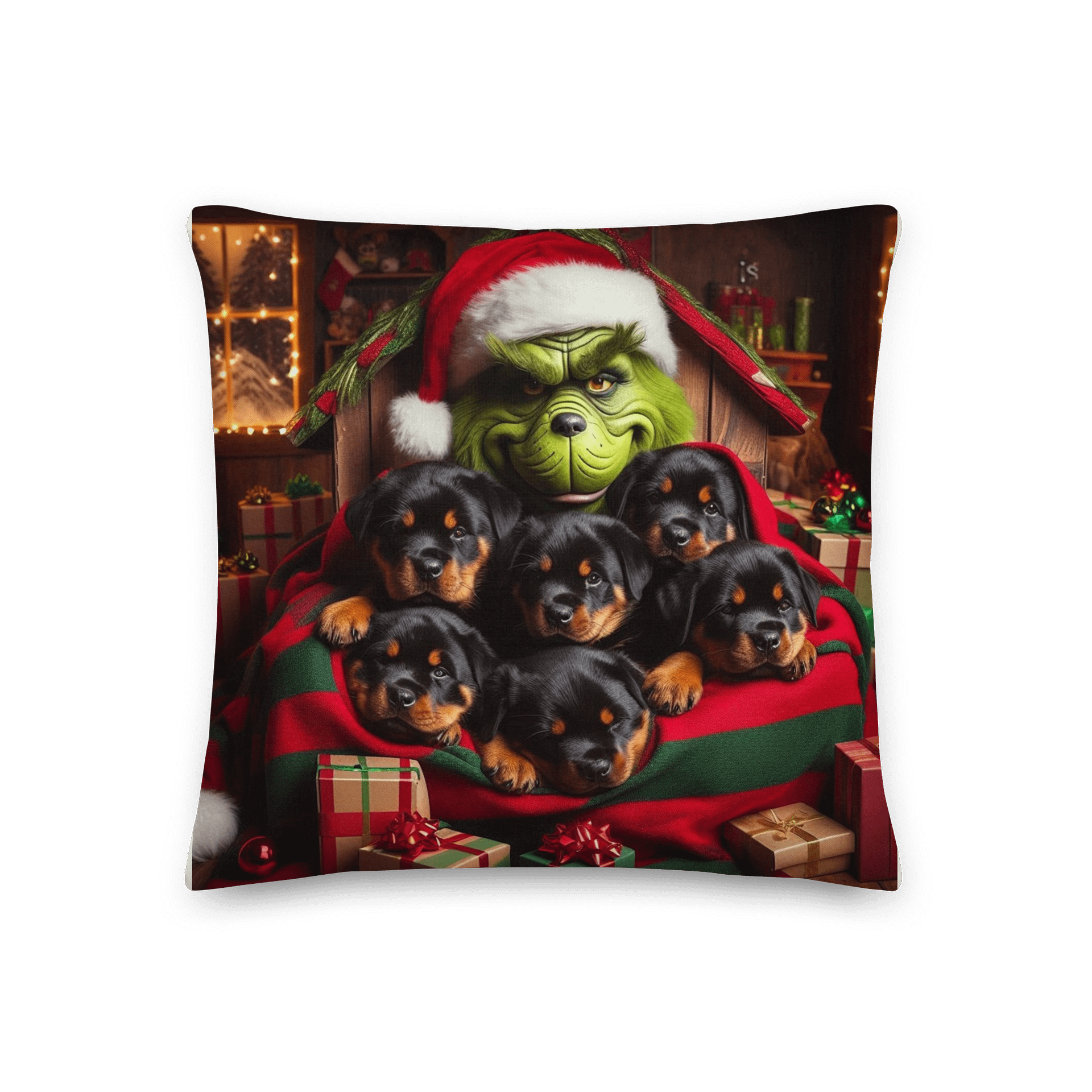 Grinch & Rottweiler Puppies All-Over Print Pillow product image (1)