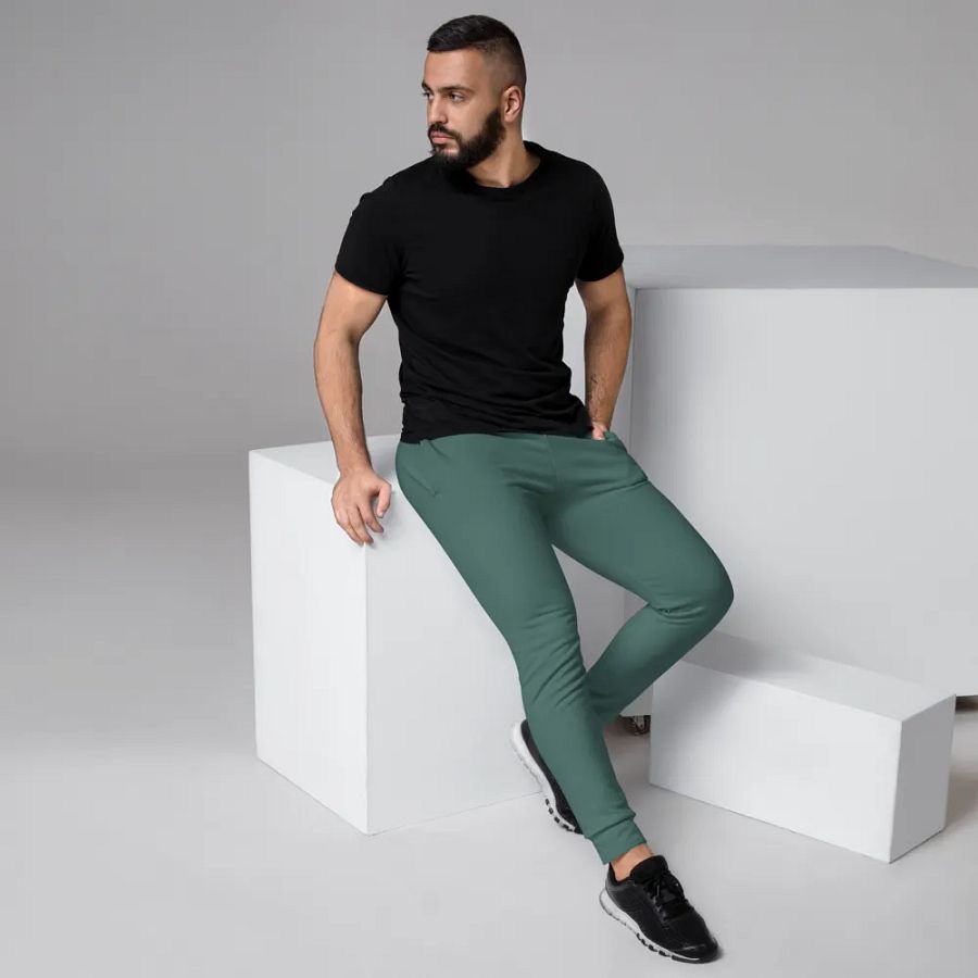 Plain Medium Dark Green Soft Summer Recycled Polyester Premium Men's Joggers by Treasure Pie product image (3)