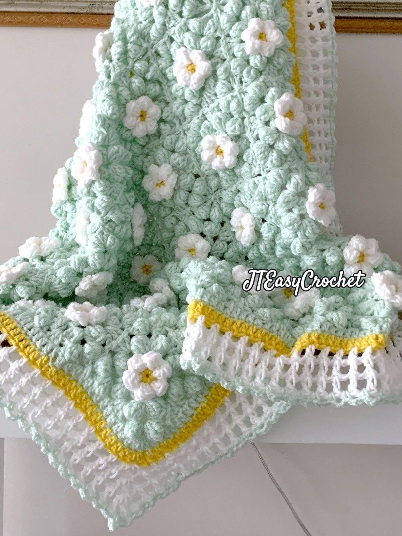 Daisy Flower Crochet Blanket Pattern, 3D Daisy Granny Square Textured Afghan product image (3)