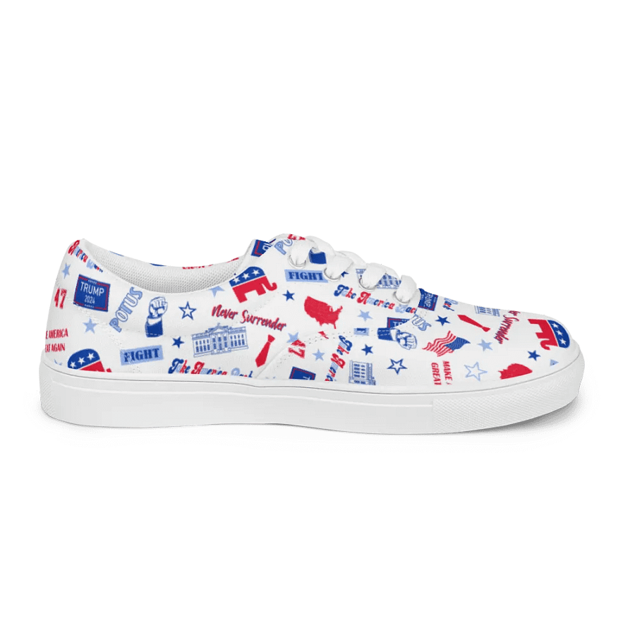 Trump 2024 Republican Patriot Make America Great Again White Pattern Low Top Canvas Shoes for women product image (11)