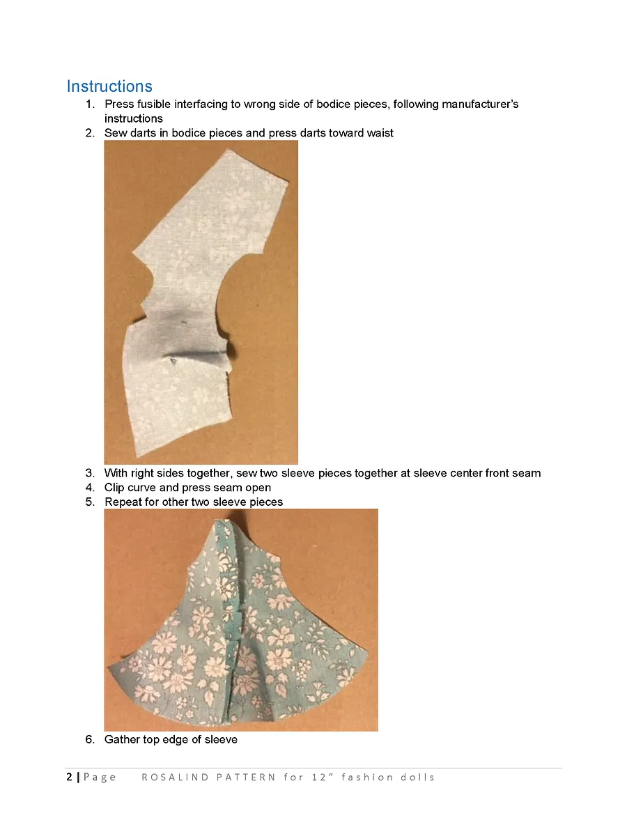Rosalind sewing pattern for 12" fashion dolls product image (3)
