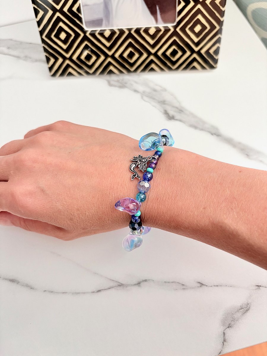 Seabreeze Shell Beaded Bracelet | Turquoise, Green, Blue & Purple | Handmade 7" Coastal Charm by Monique Faella Designs™ | MFD-00063 product image (4)