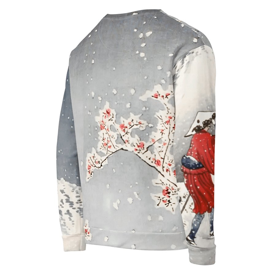 Plum Tree and Snowy Evening All-Over Print Recycled Unisex Sweatshirt product image (6)