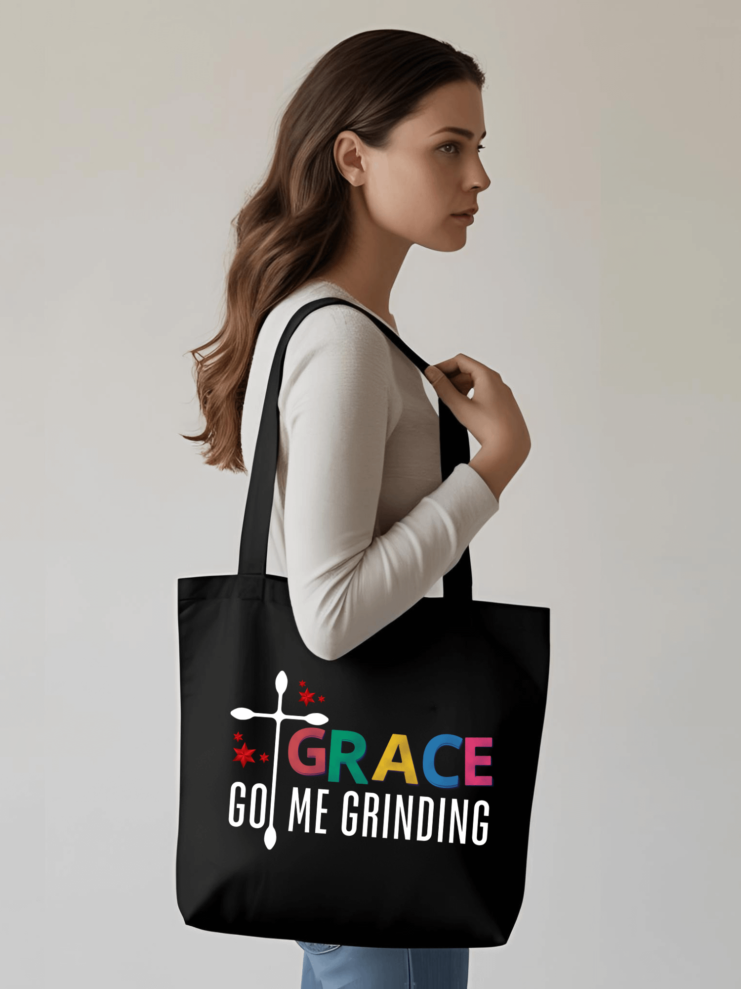 Grace Got Me Grinding Tote Bag | Christian Faith & Hustle Tote | Inspirational Bag for Women of Purpose product image (1)