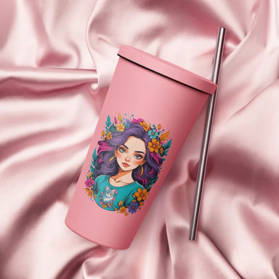 Bloomcore Flower Girl 20 oz Tumbler Cup - Pink - Insulated Tumbler with a Straw - v2 product image (4)