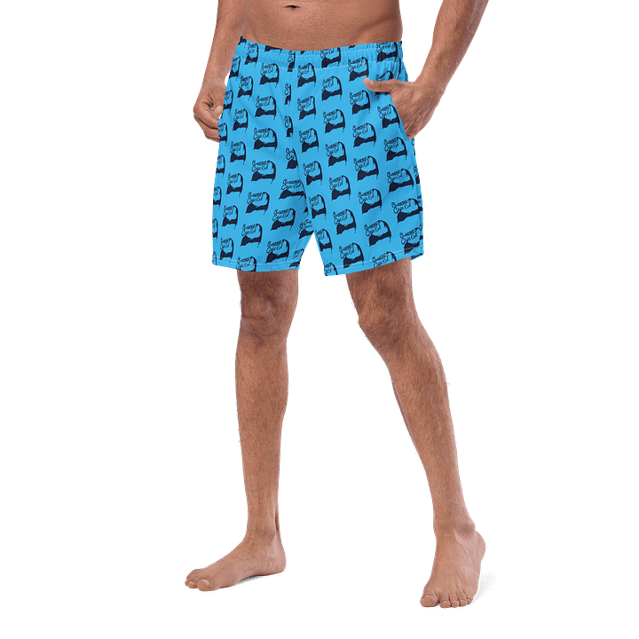 BOURNE to Cape Cod™ All-Over Logo Swim Trunks | Men's UPF 50+ Quick-Dry Coastal Shorts | Navy Logo Repeat Pattern on Deep Sky Blue product image (2)