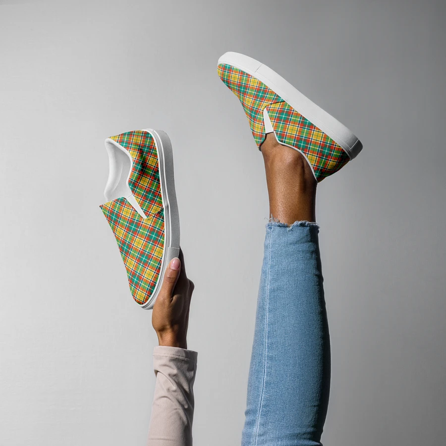 Yellow and Seafoam Green Plaid Women's Slip-On Shoes product image (8)