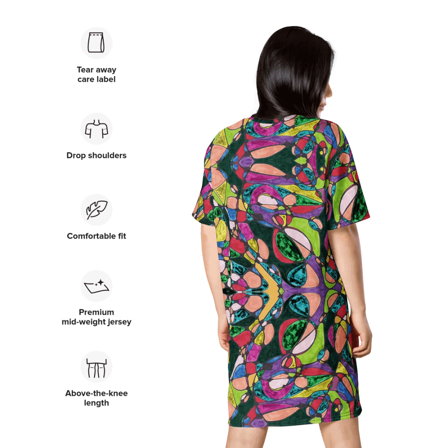 Abstract Coloured Patterned Neurographic Ladies T Shirt Dress product image (10)