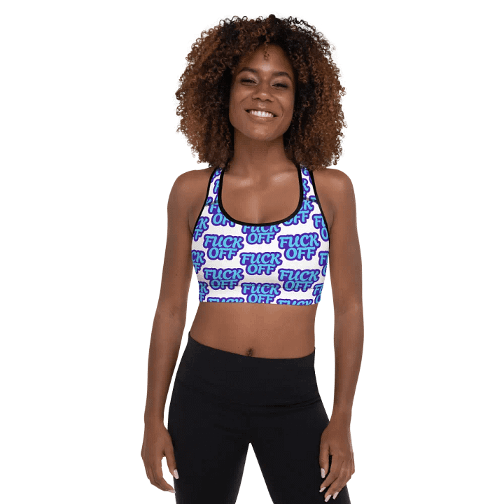 "FUCK OFF" Repeated All-Over Sports Bra product image (1)