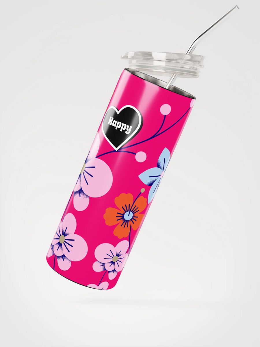 20 oz Stainless Steel Tumbler with straw, leak proof cup lid, Happy Heart Thermos cup for women, mug , portable Bottled water Bottle product image (2)