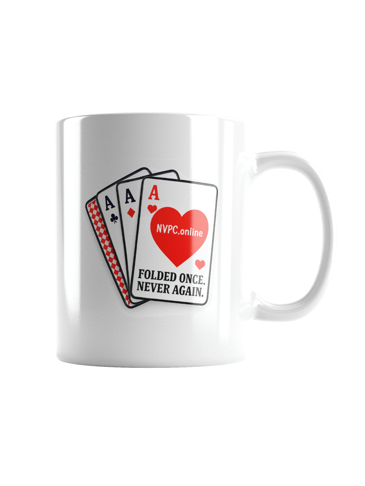 White "Folded Once - Never Again" Mug - Red Heart Edition product image (2)