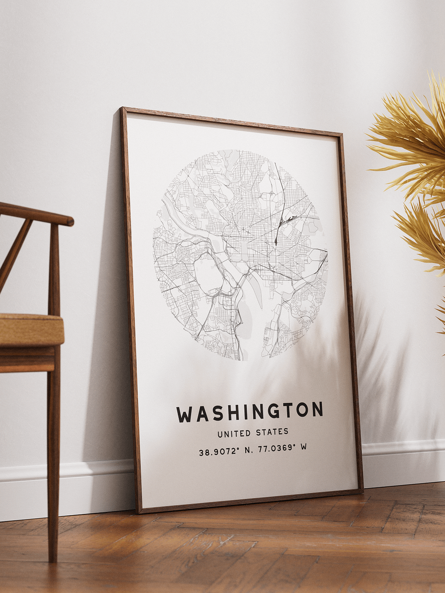 Washington Street Map Poster – White Minimalist Circular City Art product image (2)