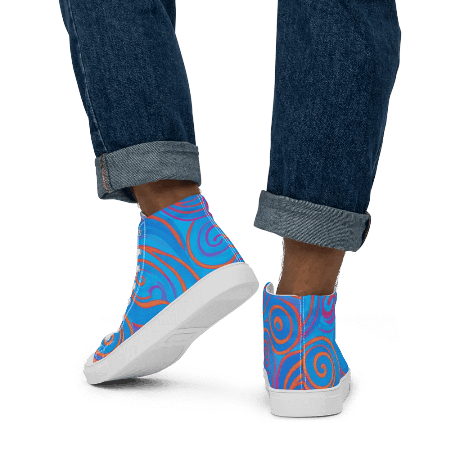 Funky Blue Dreams Liquid Tie-Dye Men's High-Top Canvas Shoes product image (5)