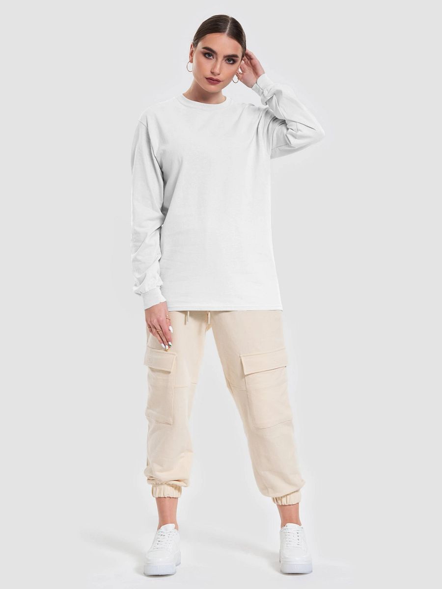 Plain Color White Long Sleeve T-Shirt product image (3)