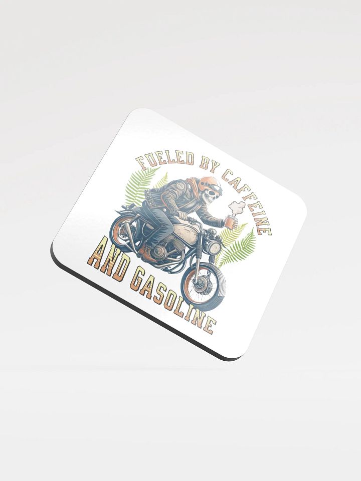 Fueled By Caffeine And Gasoline Skeleton Rider Cork Coaster product image (2)