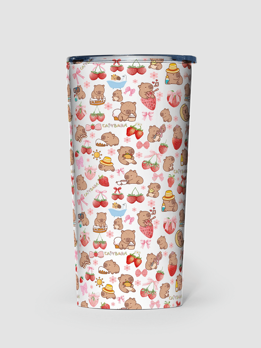 Cute Capybaras, strawberries, coquette bows and pink flowers product image (1)