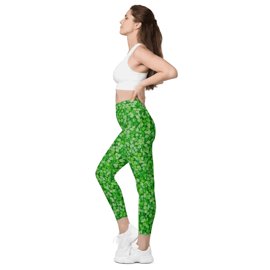 Whimsical St Patrick’s Day Lucky Four Clovers Leggings product image (9)