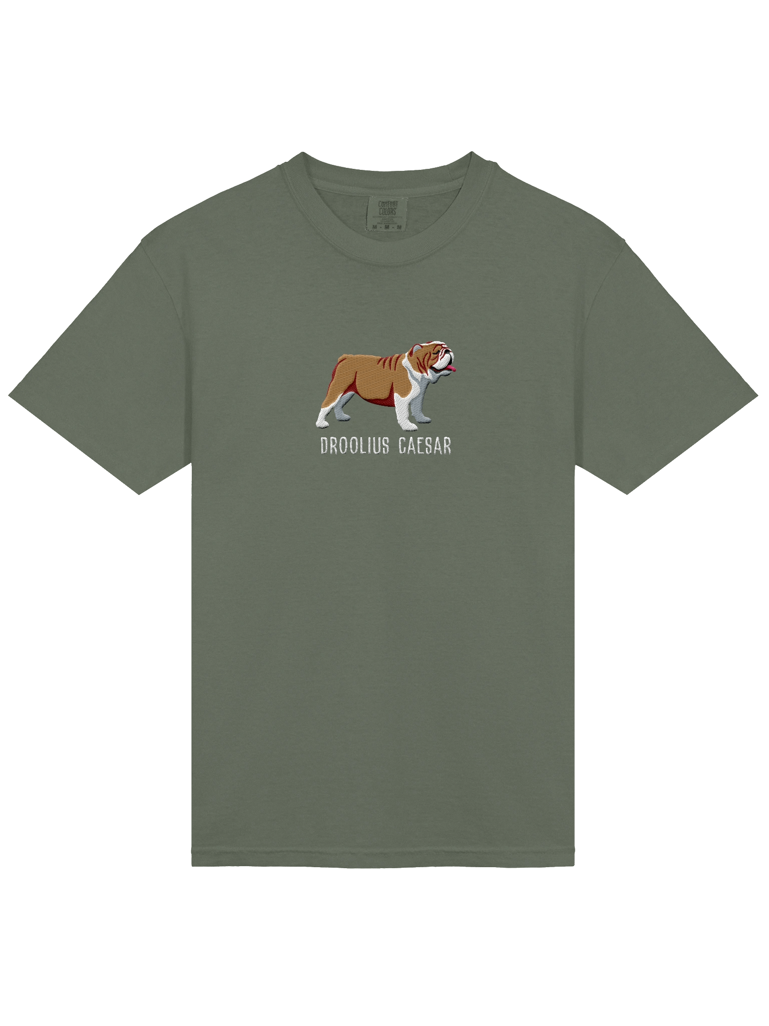Droolius Caesar T-Shirt(Embroidered) of an English Bulldog(Tan & White) product image (23)