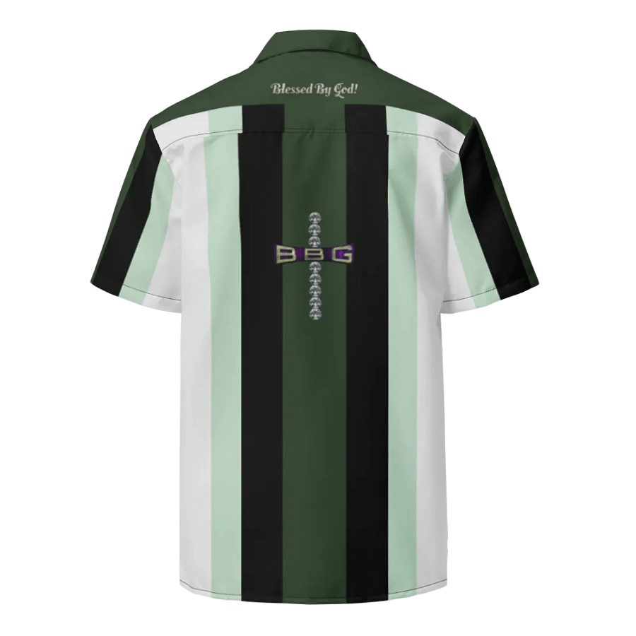 Green and Black Vertical Striped Abstract Blessed by God Button-up Shirt product image (2)