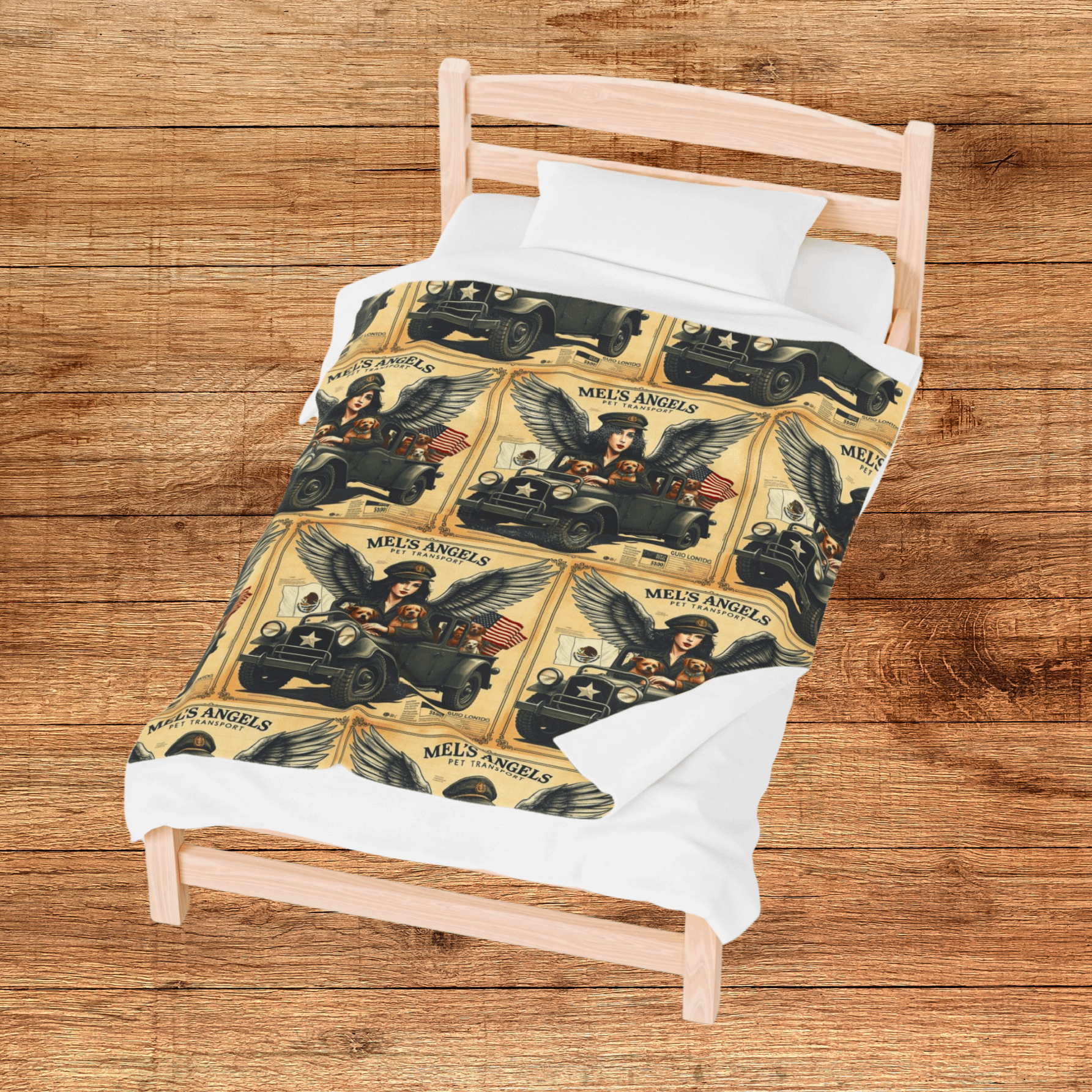 Mel’s Angels Vintage Military Jeep Dog Lover Throw Blanket – Adventure Travel Pet Art, Mexico US Design, Cozy Dog Gift product image (3)