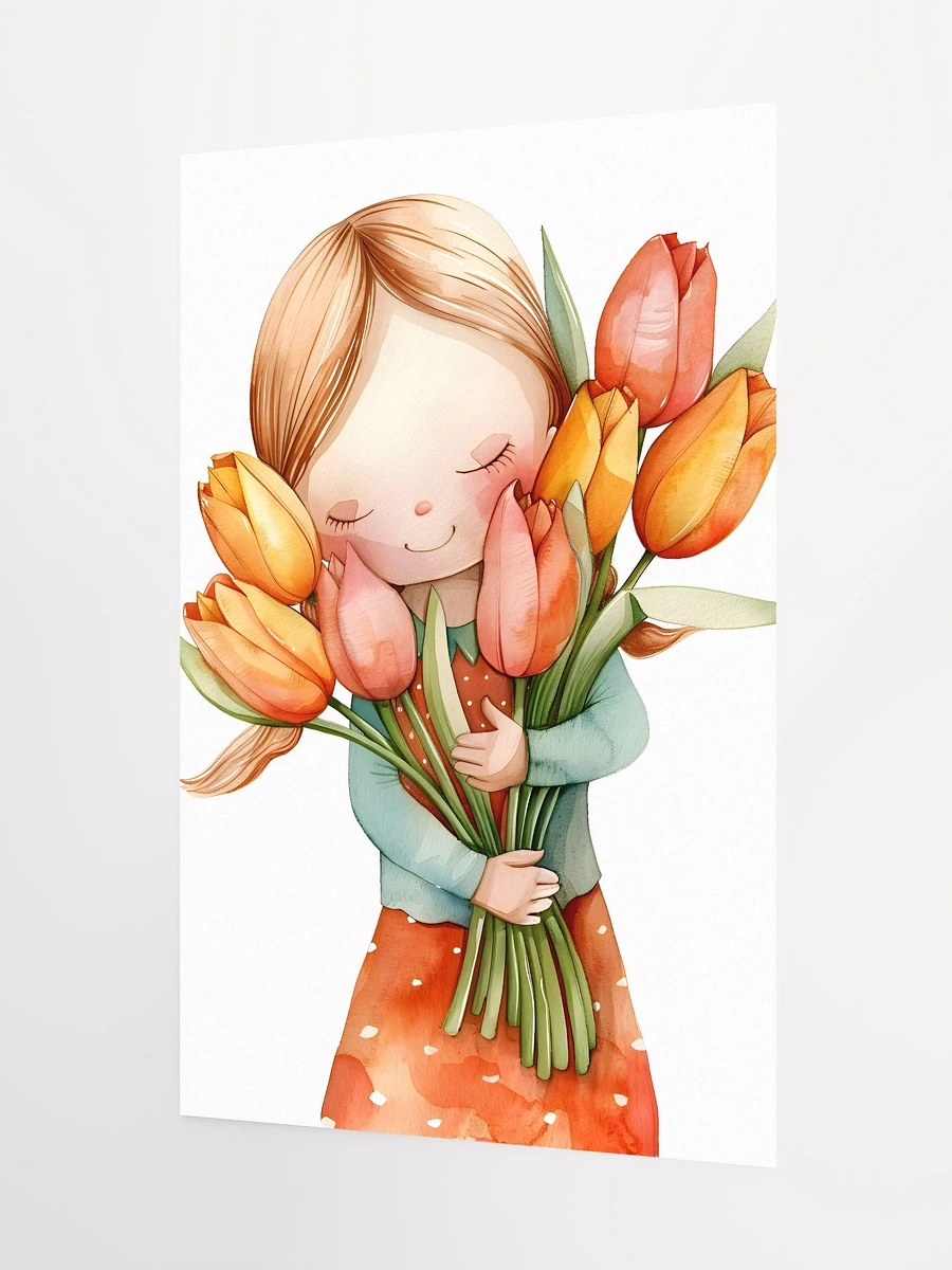 Whimsical Girl Really Loves Tulips Poster: Charming Floral Wall Art for Spring Decor Matte Poster product image (5)