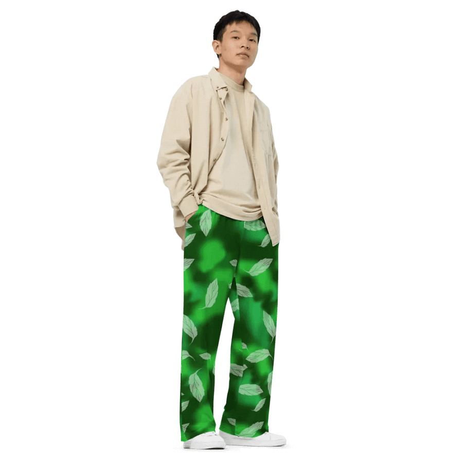Green Leaf Pattern Wideleg Pants product image (3)