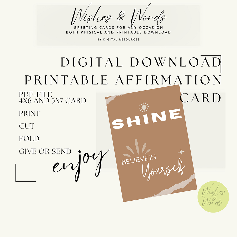 Printable Affirmation Card "Shine, Believe in Yourself" product image (1)