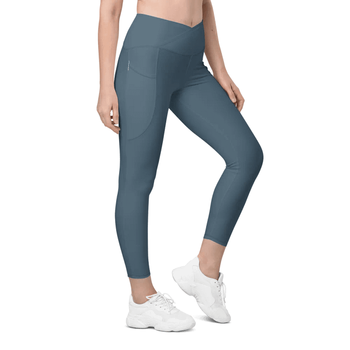 Plain Dark Greyish Blue Soft Summer Women's High Waisted Premium Crossover Leggings with Pockets by Treasure Pie product image (1)