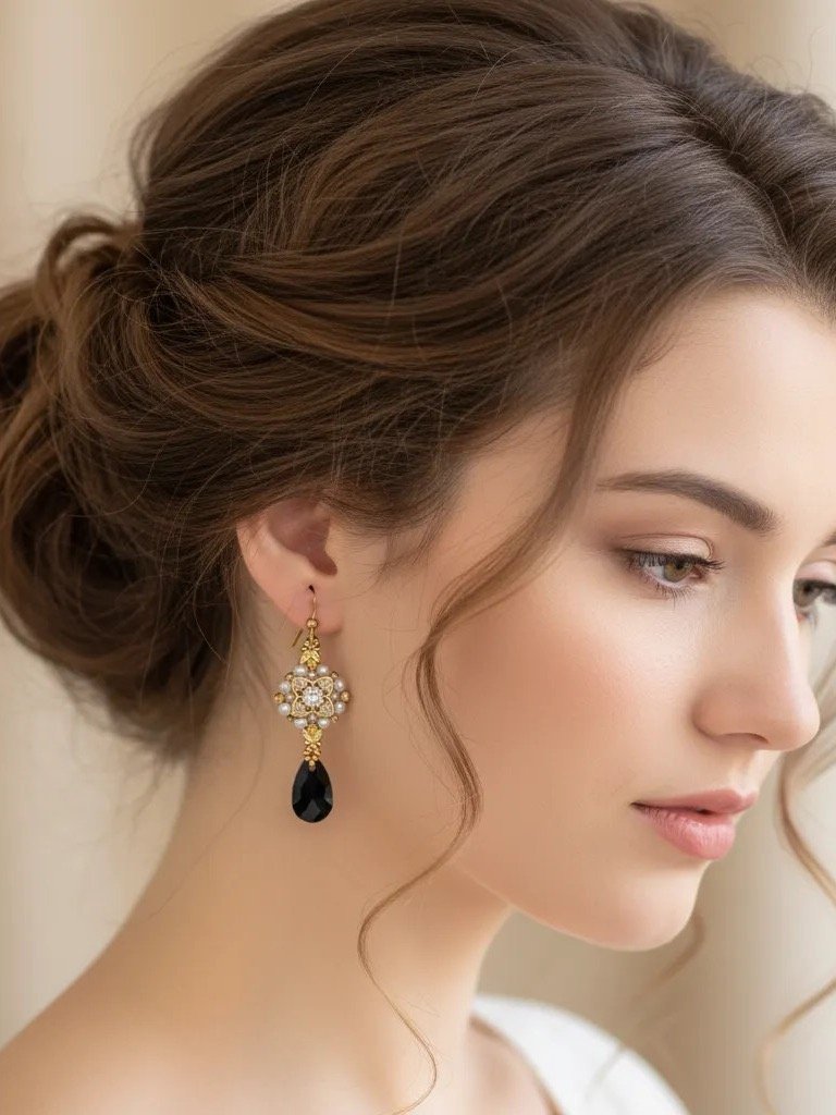 Gilded Kiss Beaded Pearl and Crystal Earrings - Gold, Black product image (4)