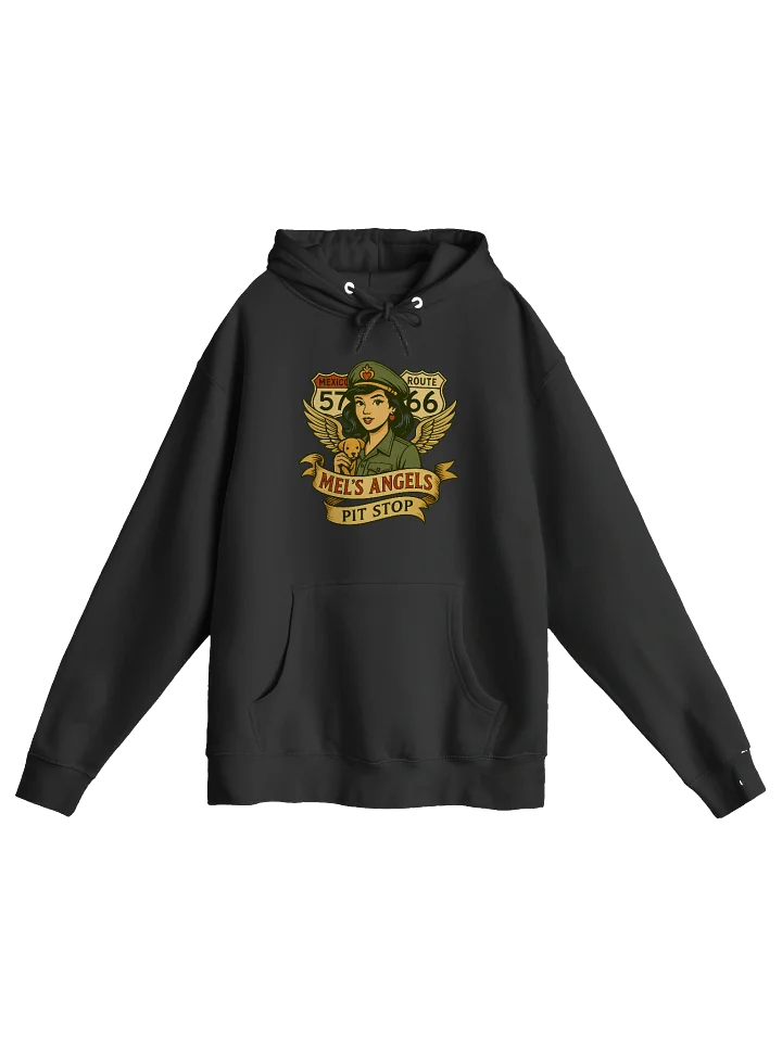 Mel’s Angels Pit Stop Hoodie – Retro Biker Pin-Up & Route 66 Graphic Sweatshirt product image (1)