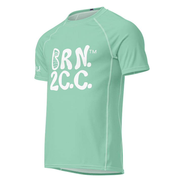 BRN.2C.C.™/BOURNE to Cape Cod™ | Men’s Performance Rash Guard | Recycled UPF 50+ Surf Shirt | White Logos on Vista Blue Green product image (1)