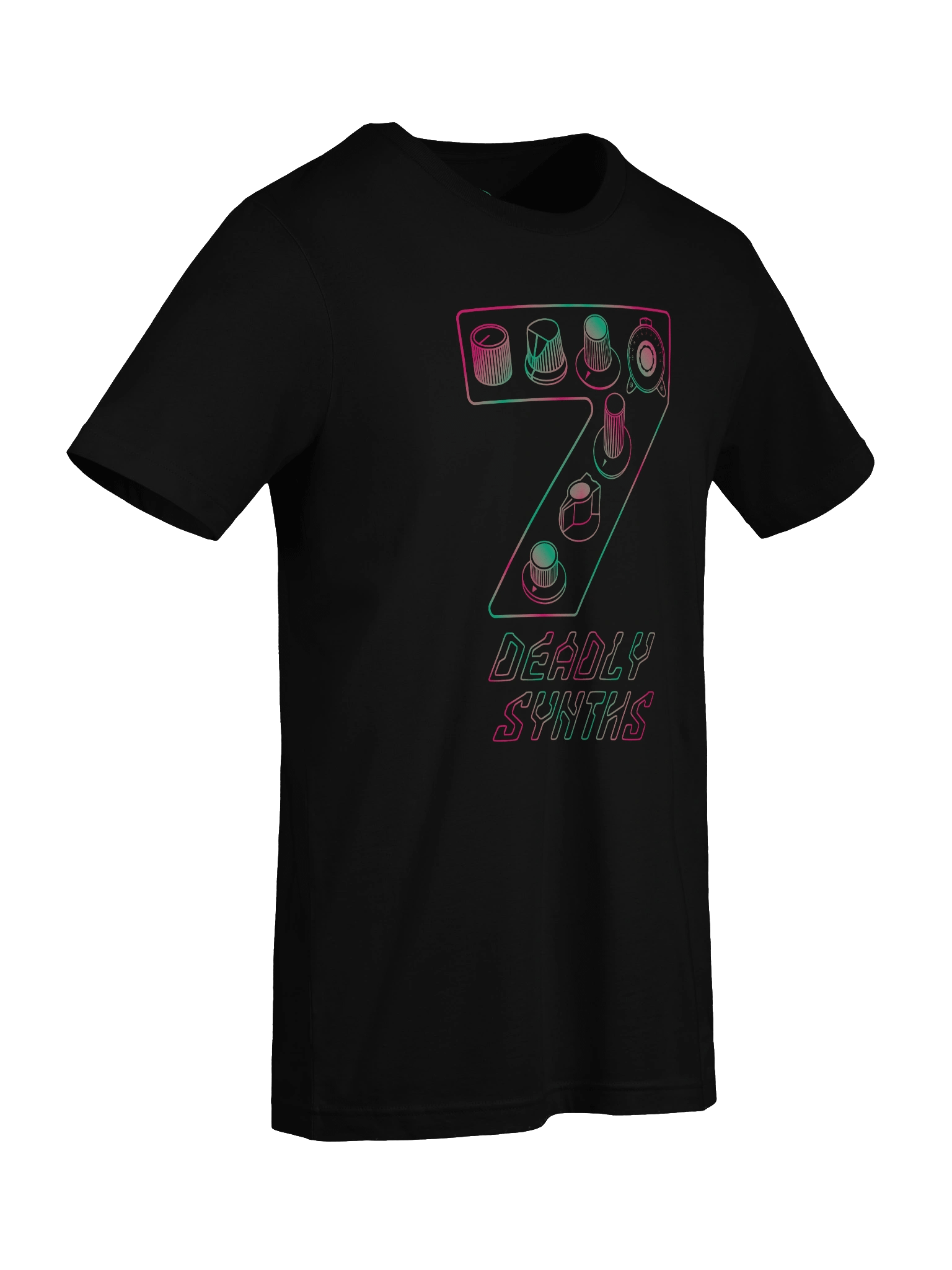7 Synthesizer Legends T-Shirt - Seven Deadly Synths (7 Synthesis Classics) AURORA PRINT product image (8)
