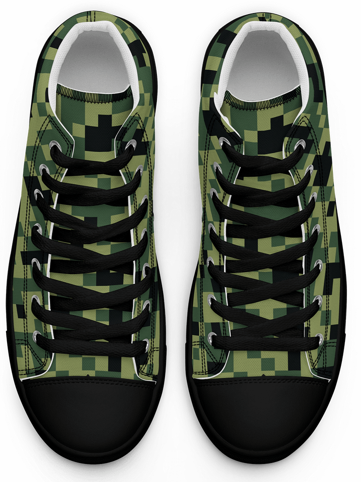 Military Green Camouflage Pixels Camo Pattern Women's High Top Canvas Shoes product image (1)