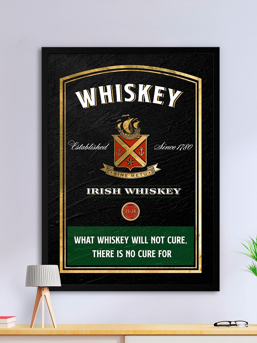 What whiskey will not cure, there is no cure for / Jameson — Whiskey gold blackboard with quote product image (1)