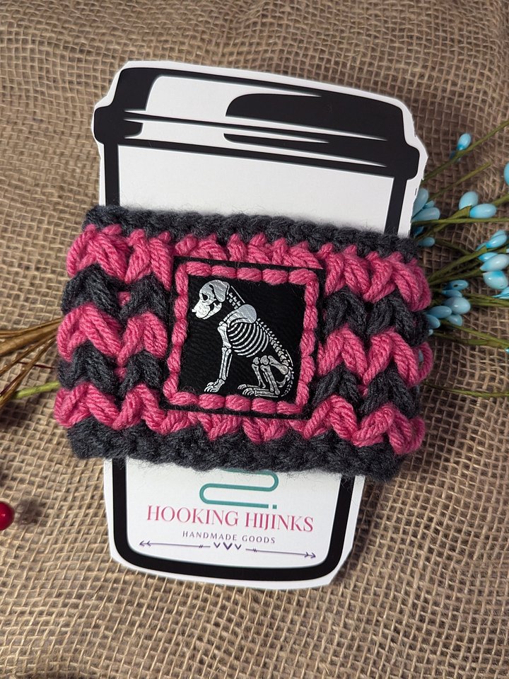 Cup Cozy - Pink/Black Skeleton Dog product image (1)