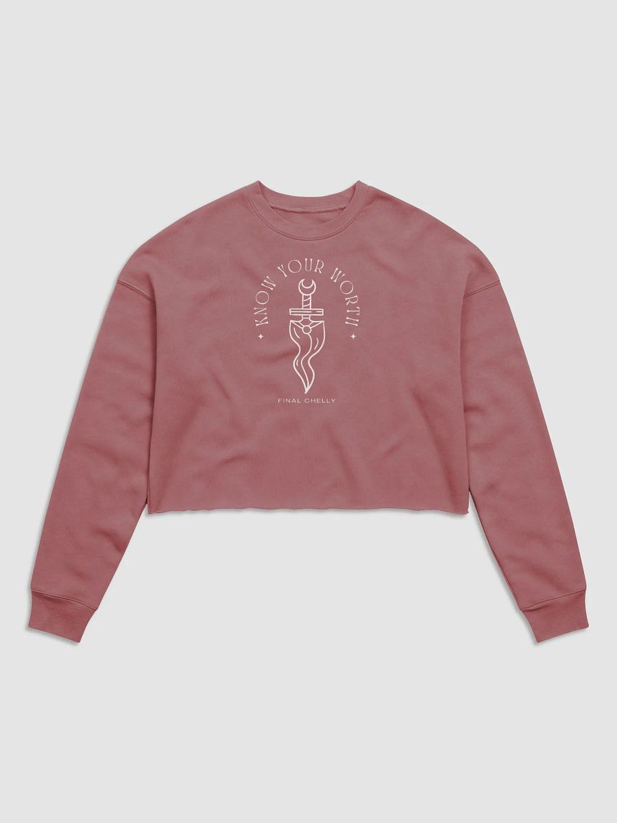 Know Your Worth Womens Printed Fleece Crop Top Sweatshirt Mauve product image (1)
