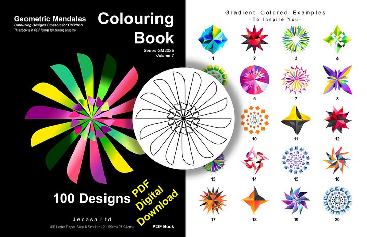 100 Geometric Mandala Coloring Pages | PDF | Digital File | Series GM2025 Vol. 7 product image (1)