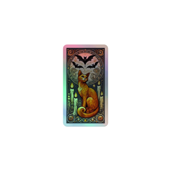 Art Nouveau Orange Cat and Bats Vinyl Sticker – Enchanting Night Decor product image (1)