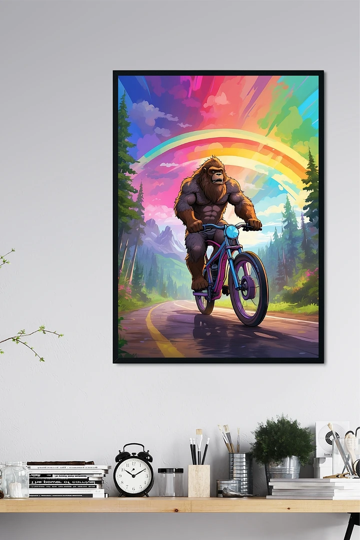 Bigfoot Riding a Motorcycle Framed Poster product image (1)