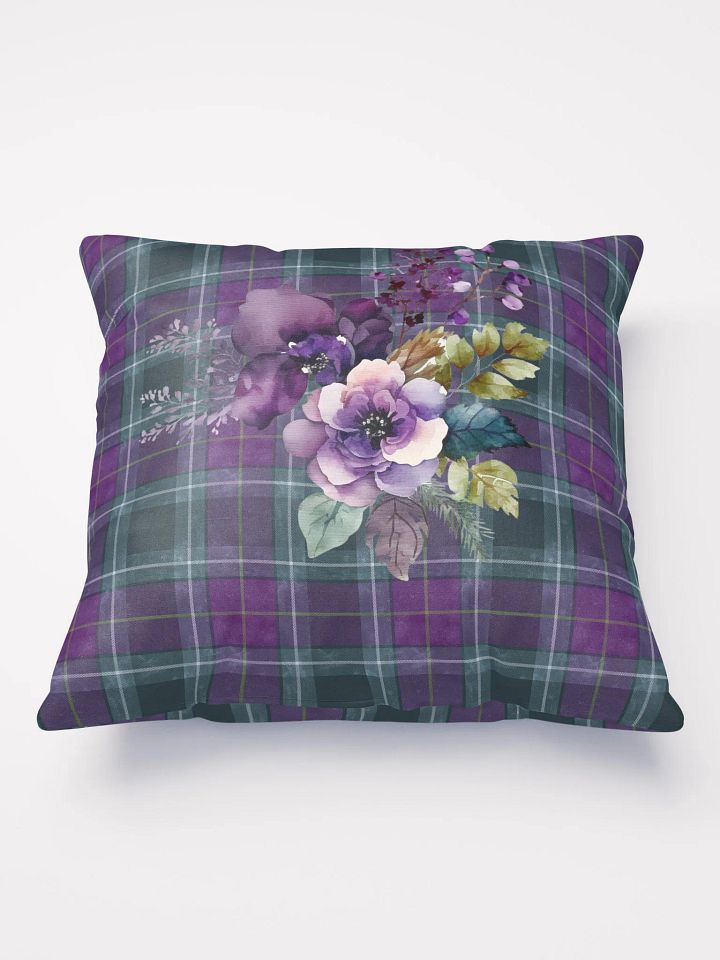 Purple/Green Plaid Pillow with Floral Design product image (1)