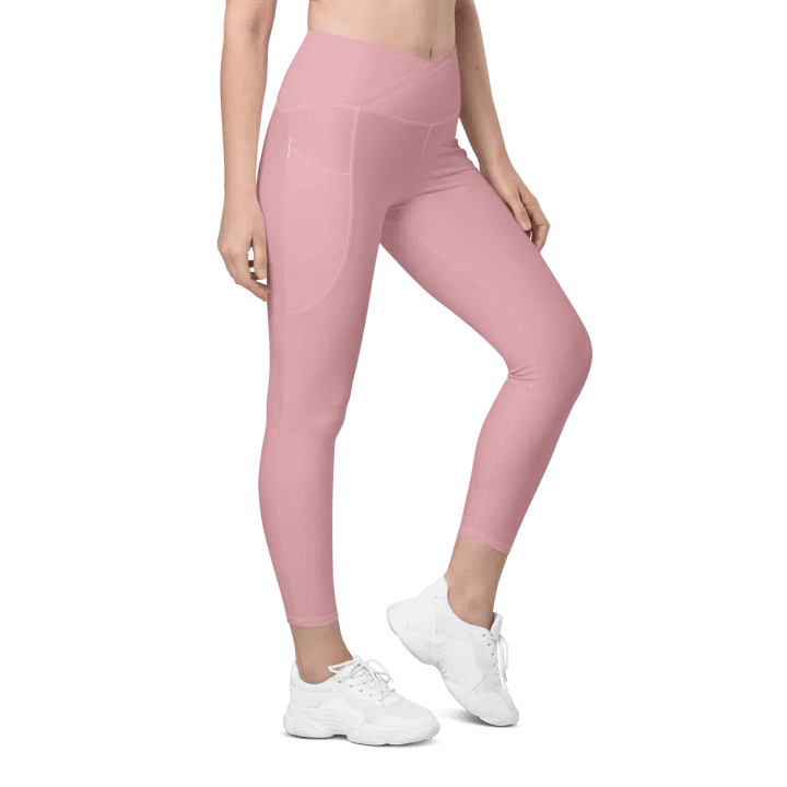 Plain Dusty Light Pink Soft Summer Women's High Waisted Premium Crossover Leggings with Pockets by Treasure Pie product image (1)